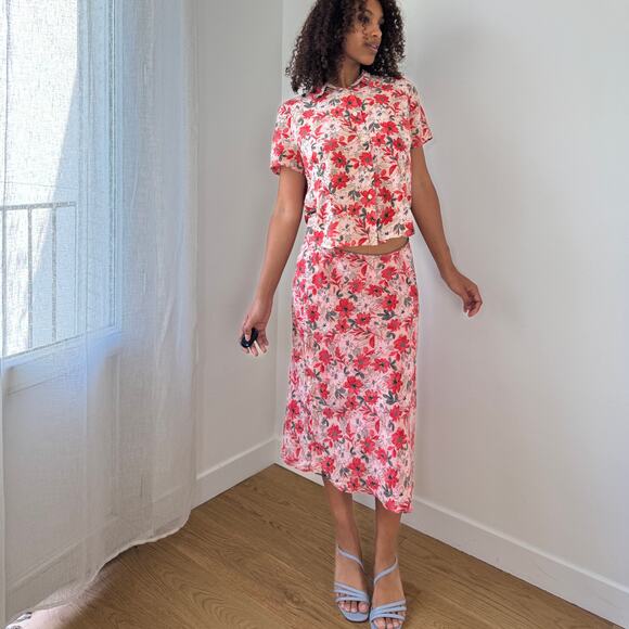 Vintage 100% Silk Floral Co-Ord Set by Marella (S) - Picture 4 of 12